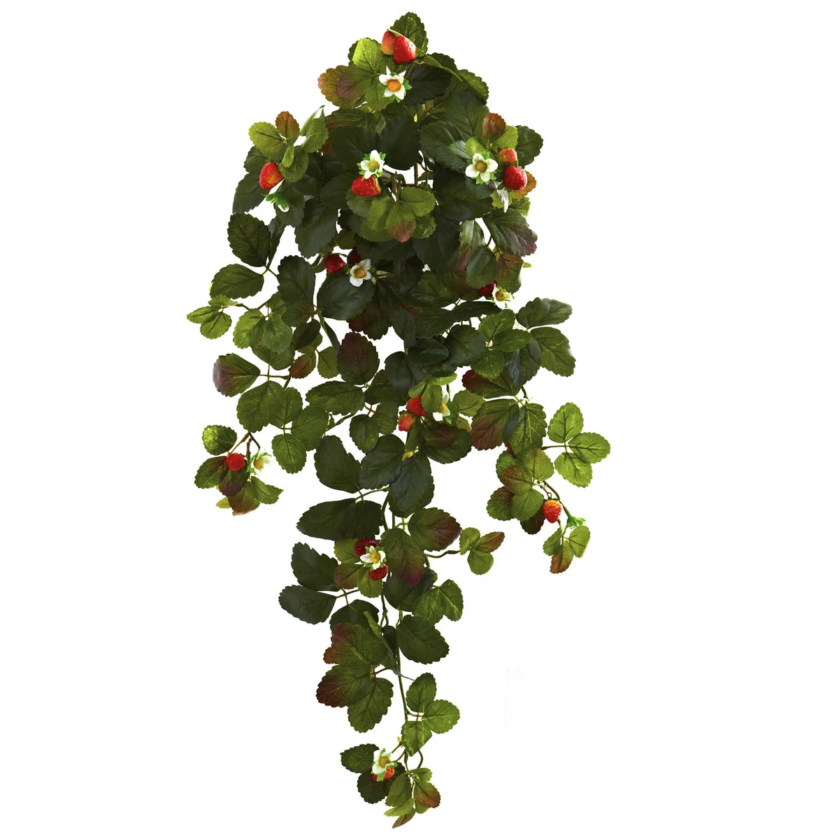Nearly Natural 6115-S2 31" Artificial Green Strawberry Hanging Bush with Berry, Set of 2