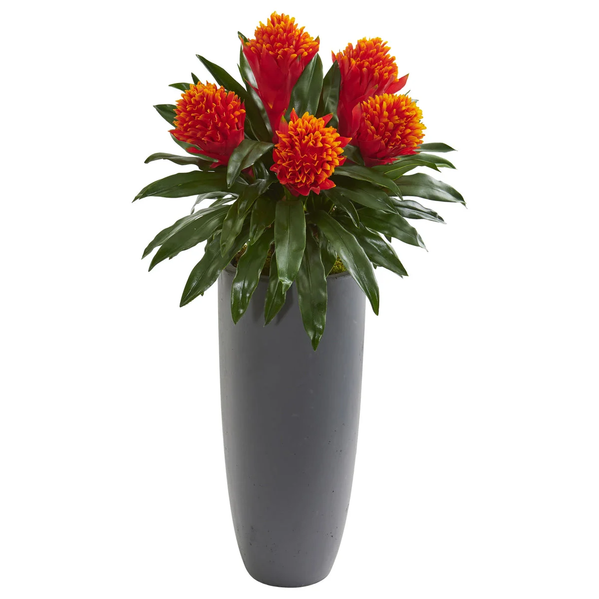 Nearly Natural 8552 31" Artificial Green & Orange Bromeliad Plant in Gray Planter