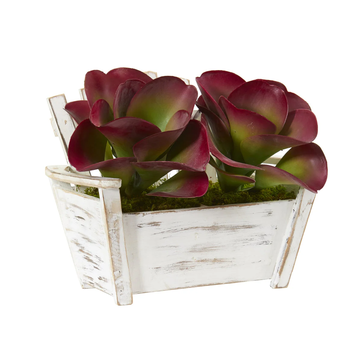 Nearly Natural P1134 10" Artificial Green & Red Succulent Plant in Wooden Bench Planter