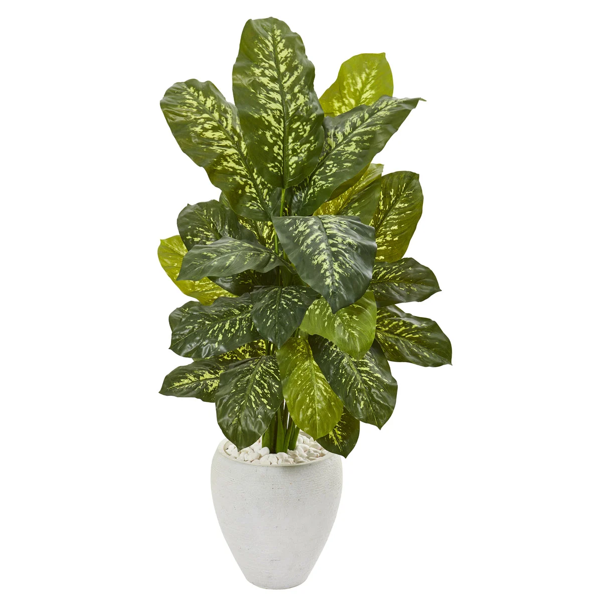Nearly Natural 9786 48" Artificial Real Touch Green Dieffenbachia Plant in White Planter