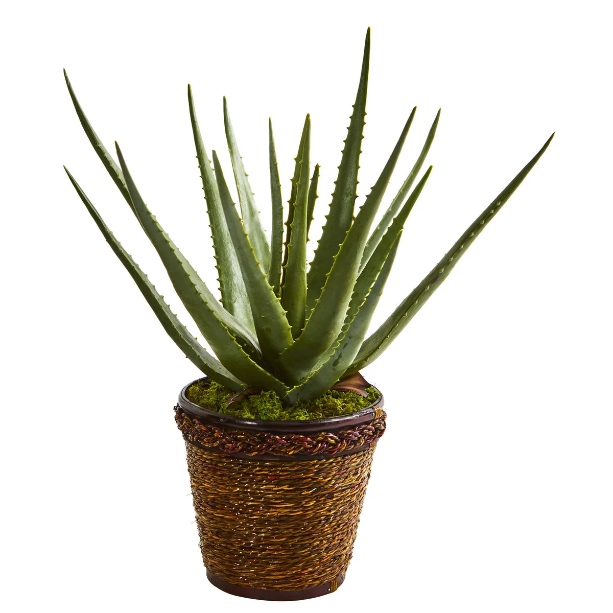 Nearly Natural 9058 19" Artificial Green Aloe Plant in Basket