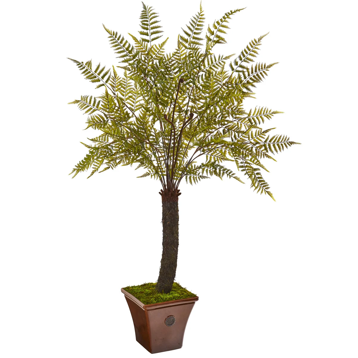 Nearly Natural 9487 6' Artificial Green Fern Plant in Brown Planter