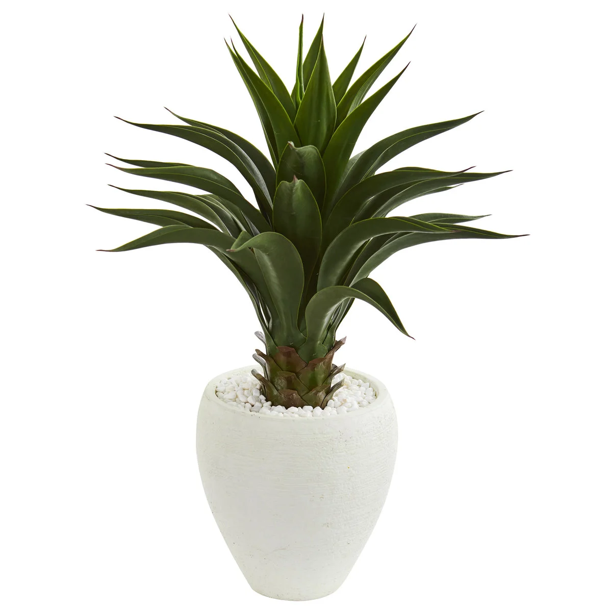 Nearly Natural 8096 3' Artificial Green Agave Plant in White Planter