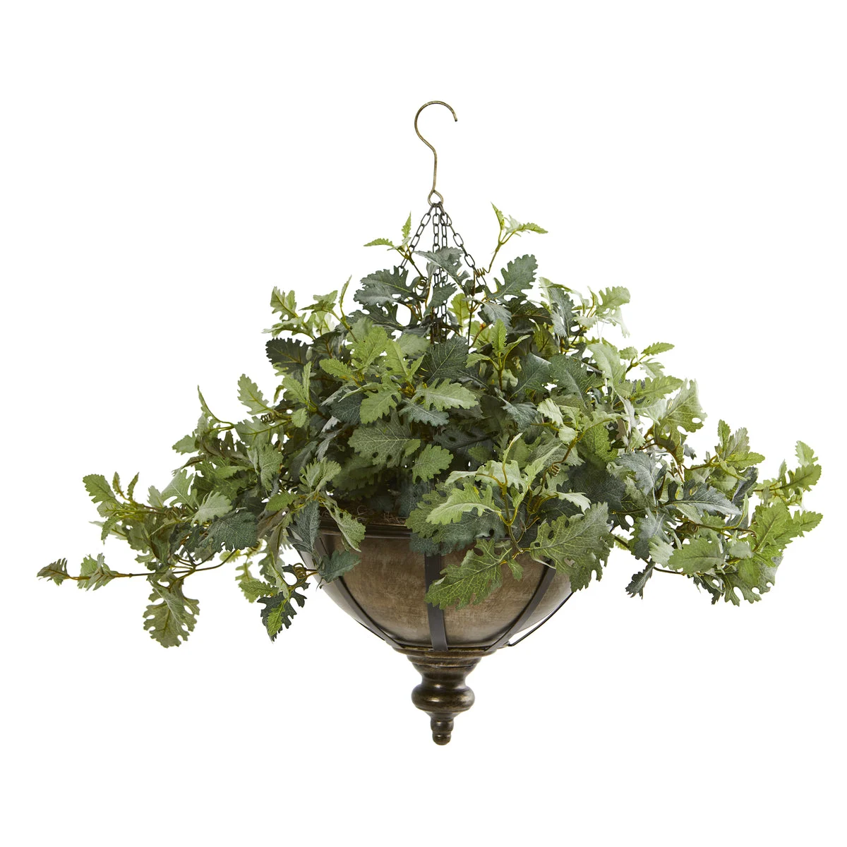 Nearly Natural 8725 23" Artificial Green Dusty Miller Plant in Hanging Bowl