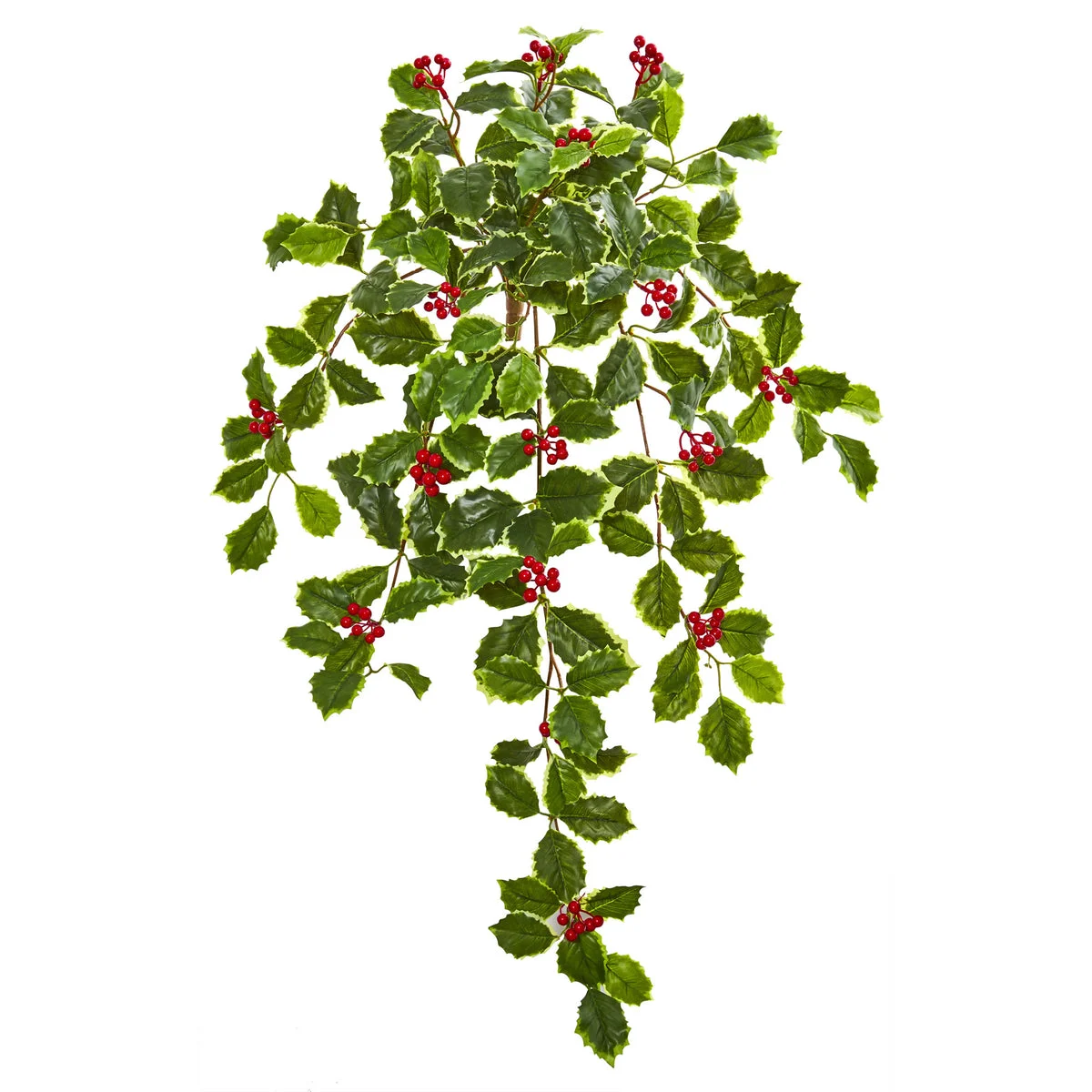 Nearly Natural 6188-S3 27" Artificial Green Variegated Holly Leaf with Berries Hanging Bush Plant, Set of 3
