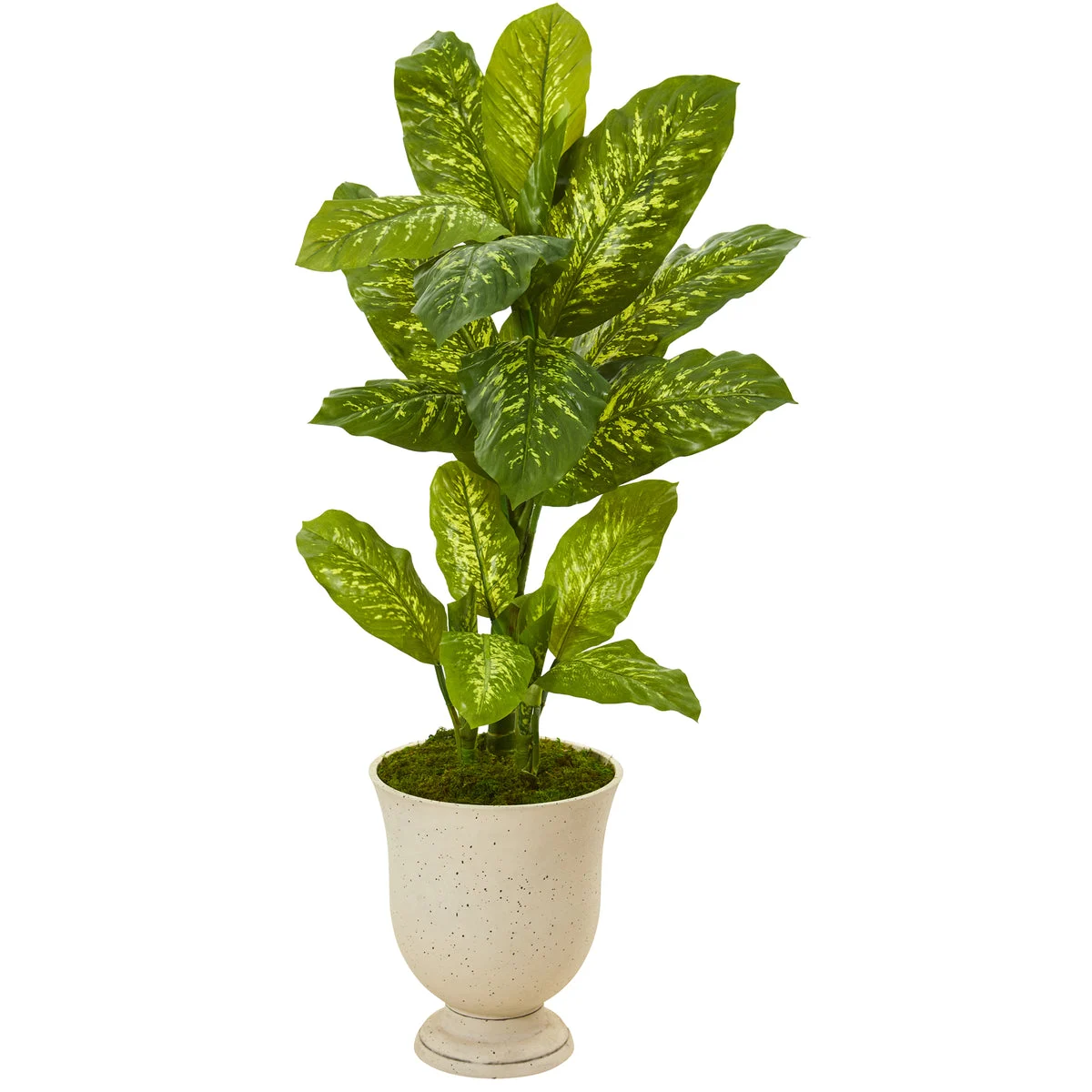 Nearly Natural P1125 52" Artificial Green Real Touch Dieffenbachia Plant in White Urn