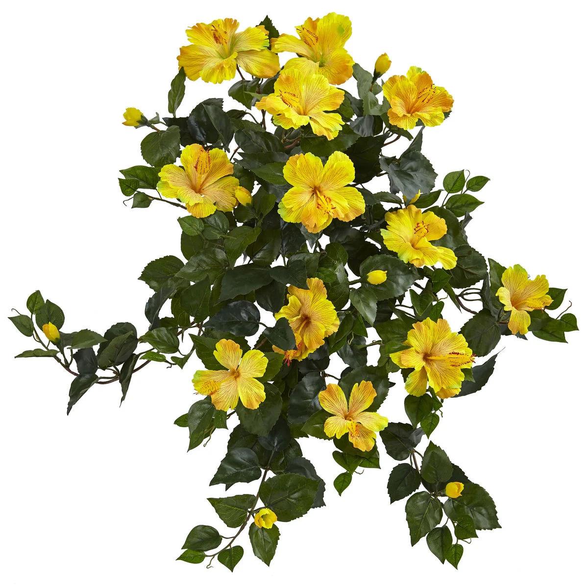 Nearly Natural 6171-S2 24" Artificial Green & Yellow Hibiscus Hanging Plant, Set of 2