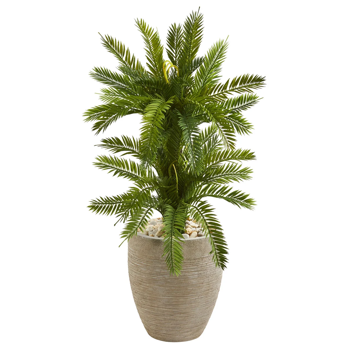 Nearly Natural 9199 3' Artificial Green Double Cycas Plant in Sand Colored Planter