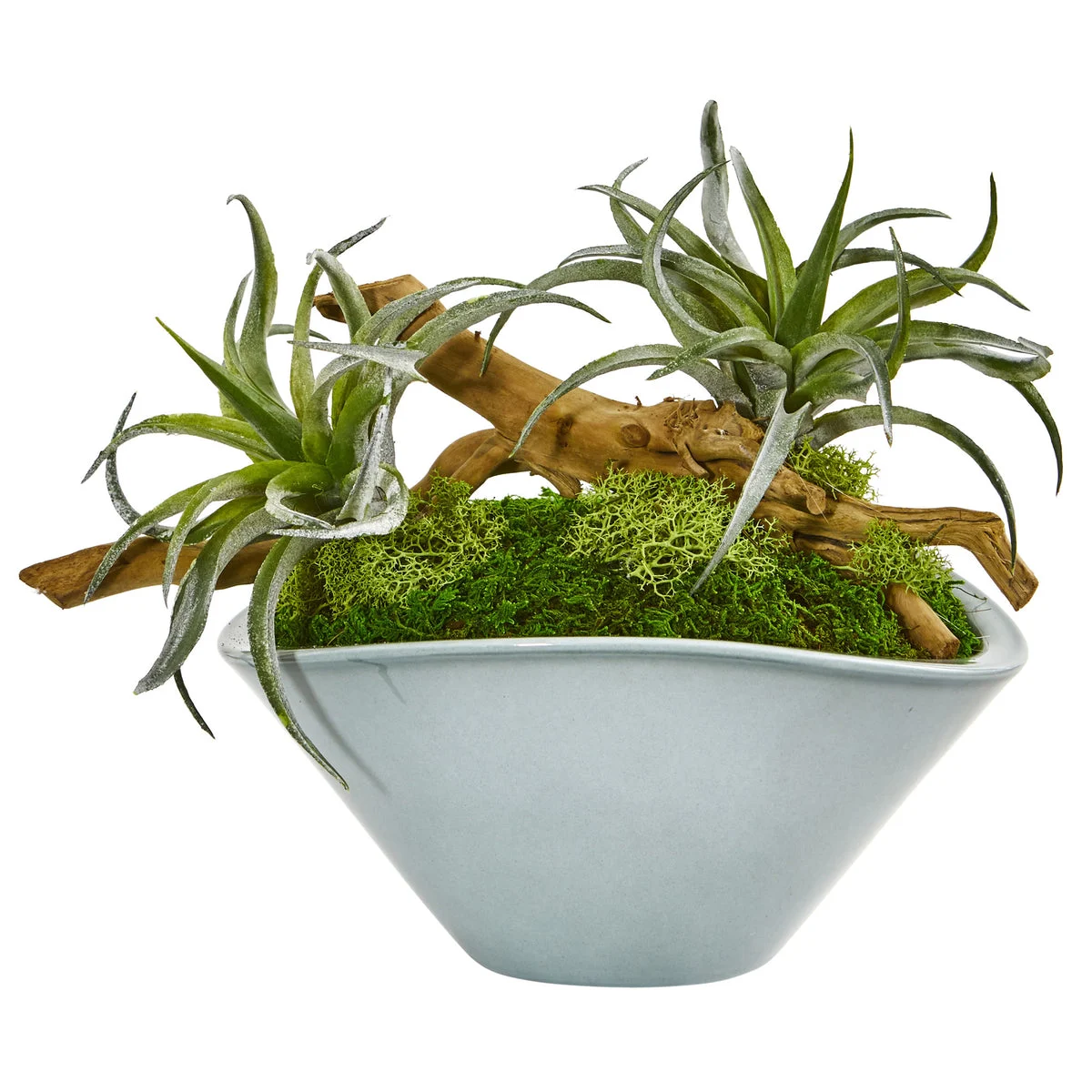 Nearly Natural 8422 11" Artificial Green Air Plant Succulent in Green Vase