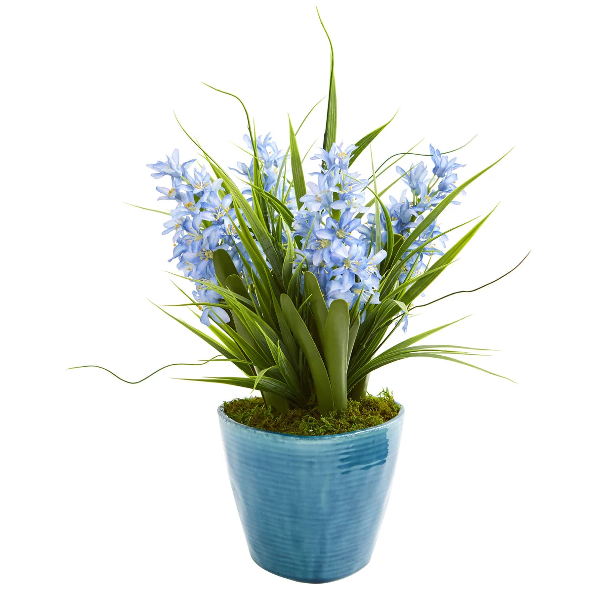 Nearly Natural 8269 18" Artificial Green & Blue Hyacinth Plant in Blue Vase