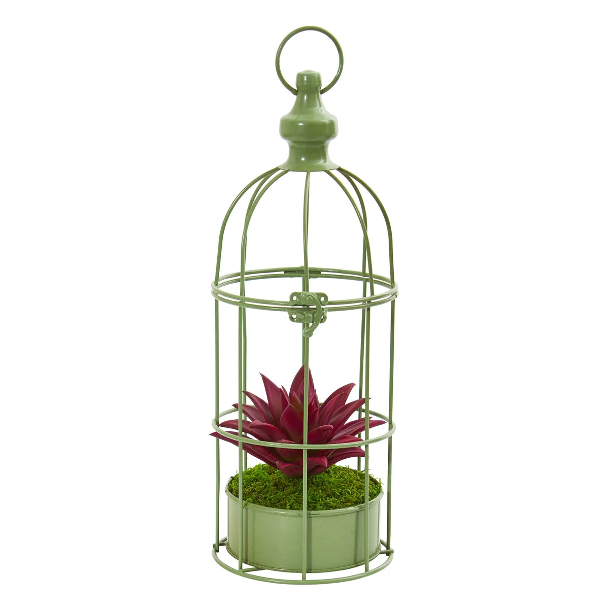 Nearly Natural 8465 15" Artificial Red Succulent Plant in Decorative Cage
