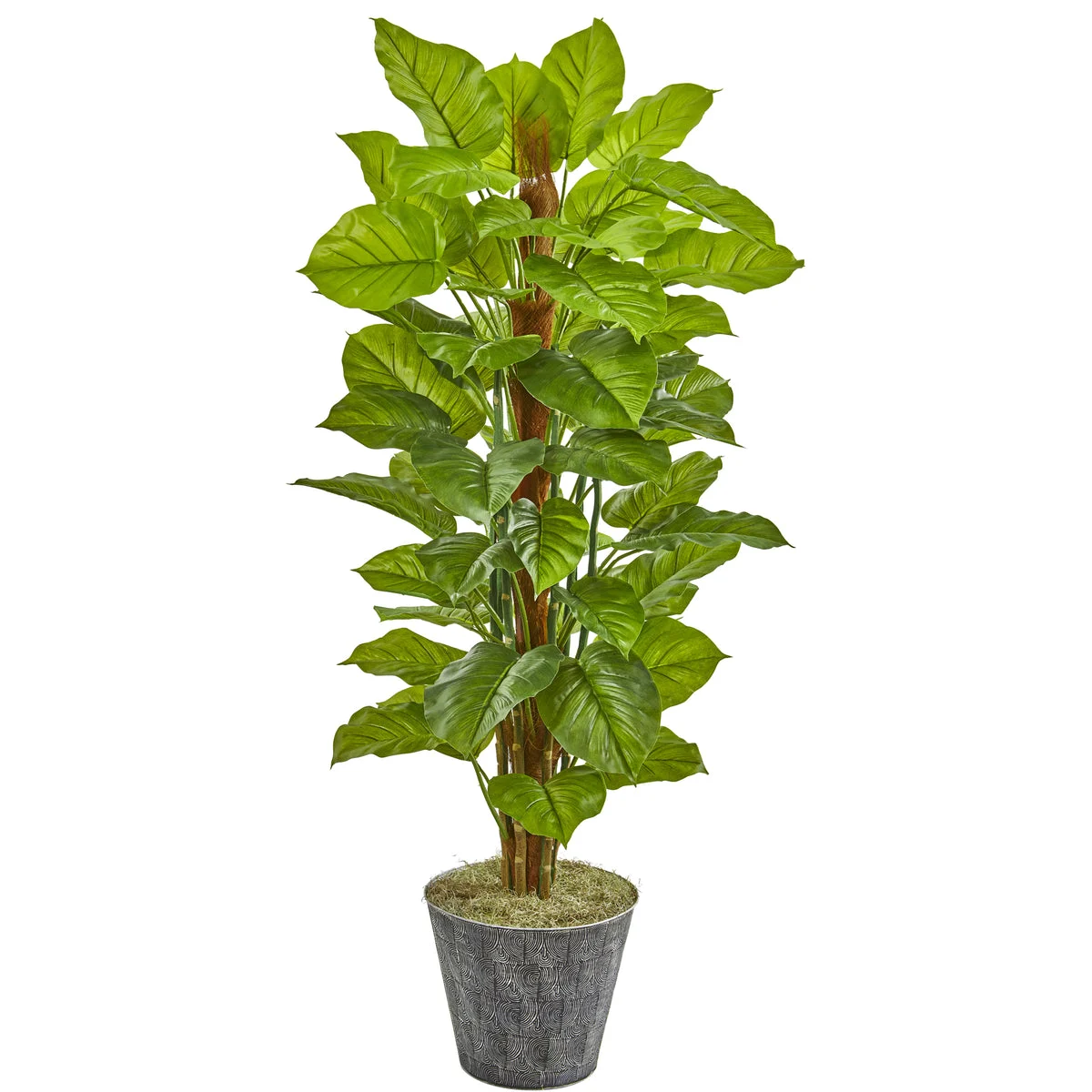 Nearly Natural 9876 58" Artificial Green Real Touch Philodendron Plant in Black Embossed Planter