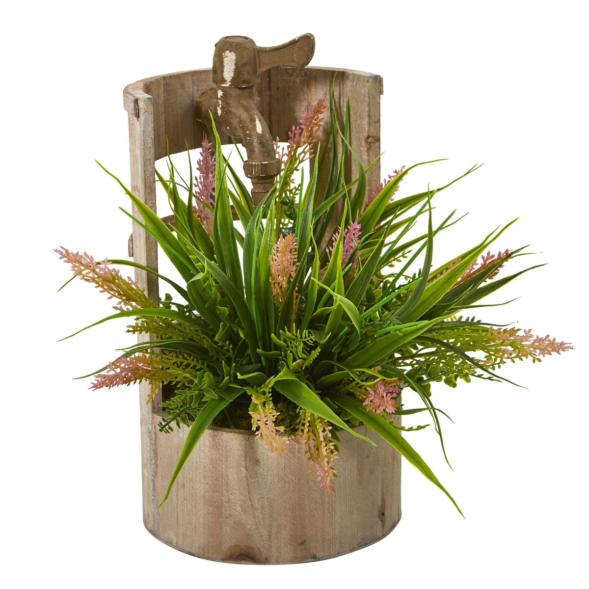 Nearly Natural 8826 12" Artificial Green Grass Plant in Faucet Planter