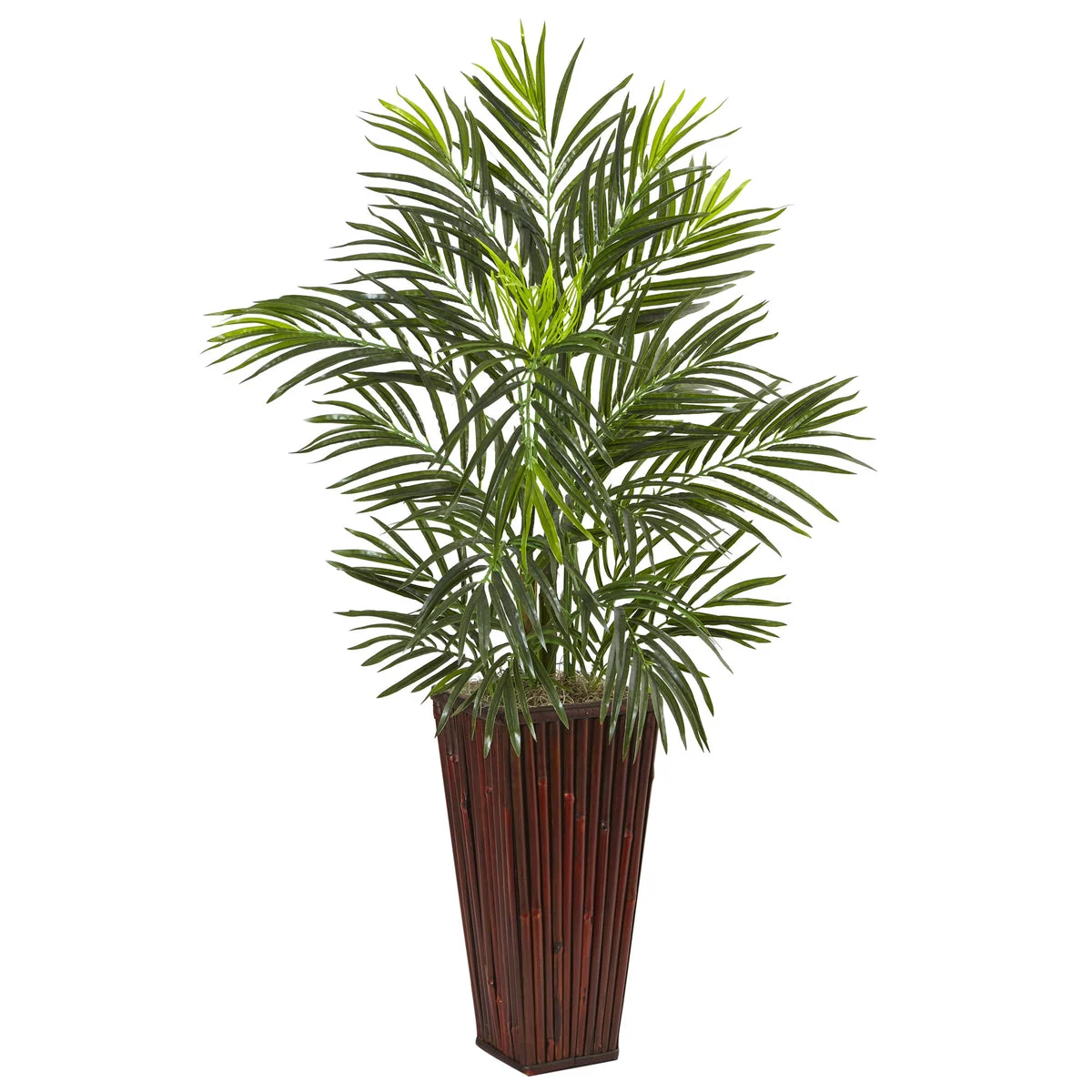 Nearly Natural 6968 41" Artificial Green Areca Palm in Bamboo Planter