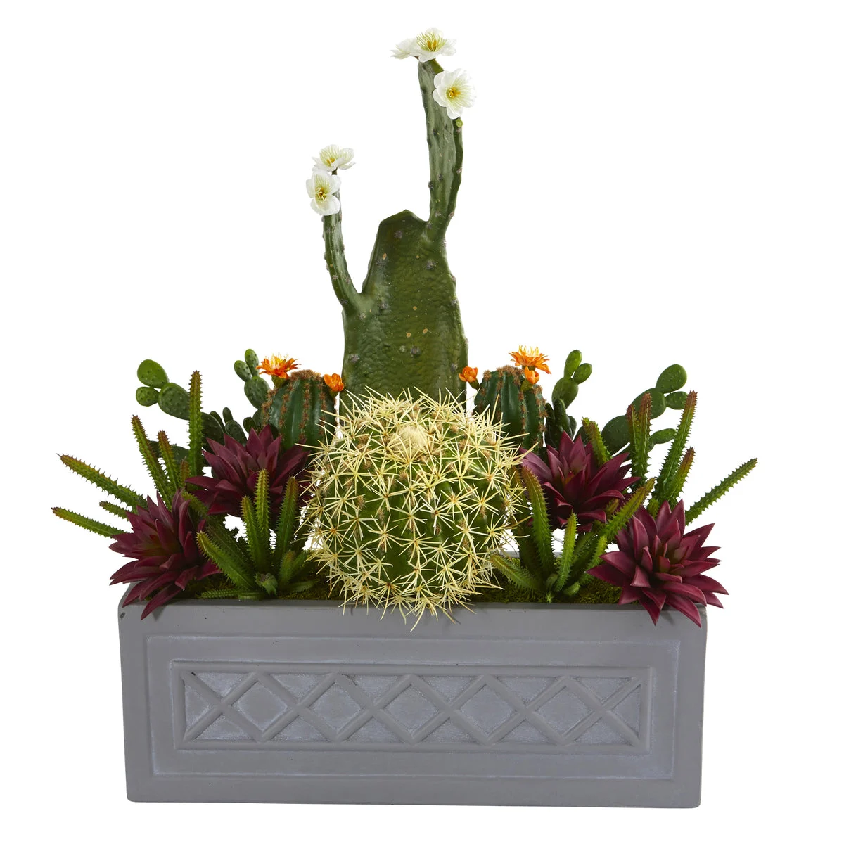 Nearly Natural P1187 26" Artificial Green Mixed Cactus Succulent Plant in Stone Planter