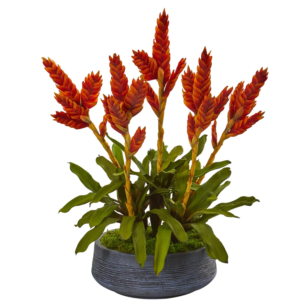 Nearly Natural P1067 27" Artificial Green & Red Tropical Bromeliad Plant in Decorative Bowl