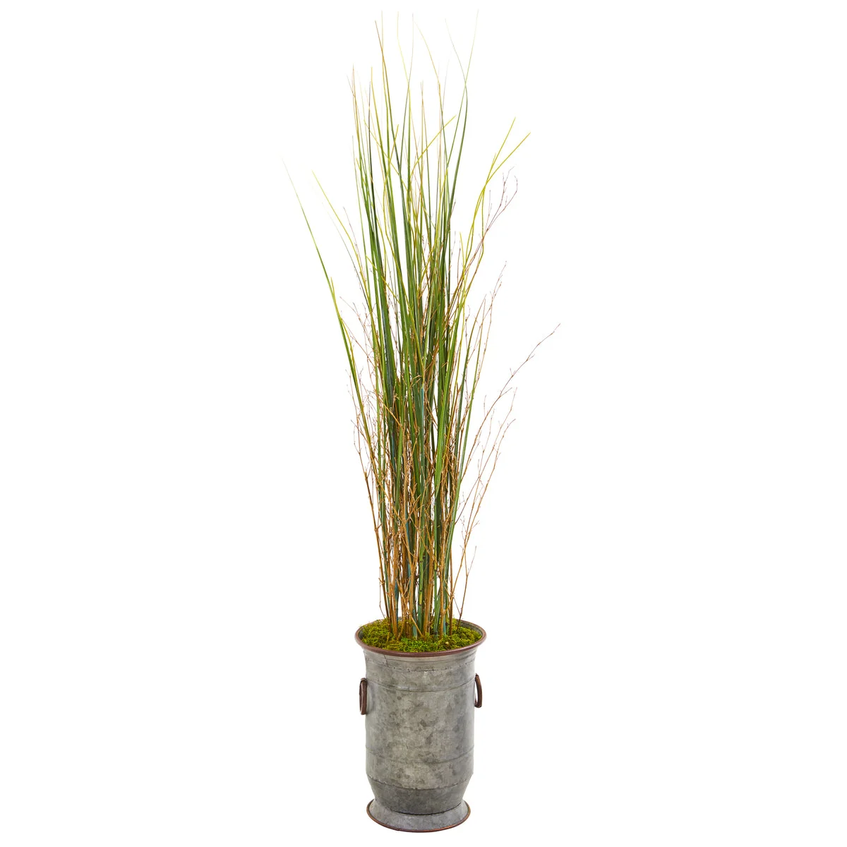 Nearly Natural 9905 45" Artificial Green Grass & Bamboo Plant in Vintage Metal Planter