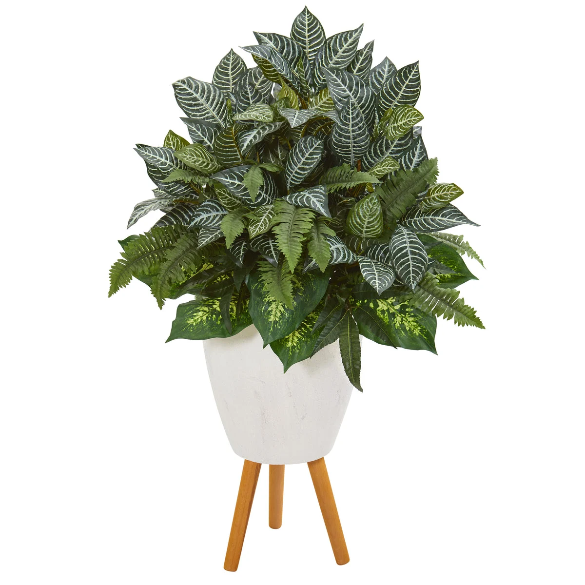 Nearly Natural P1015 37" Artificial Mixed Greens Plant in White Planter with Stand