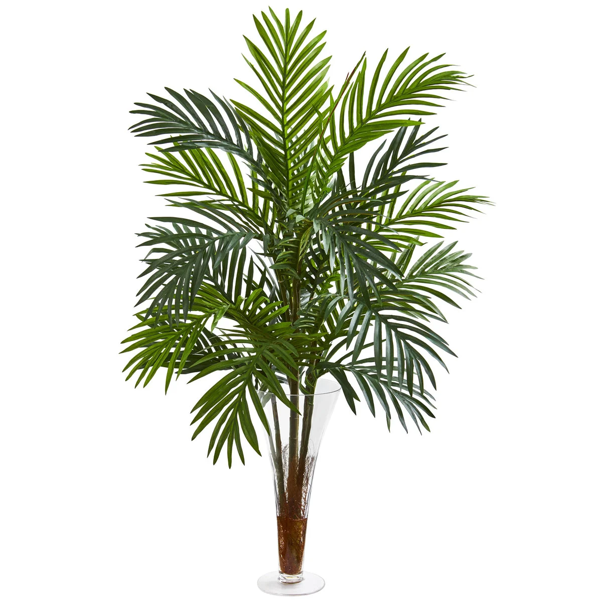 Nearly Natural 8347 3' Artificial Green Areca Palm Plant in Glass Vase