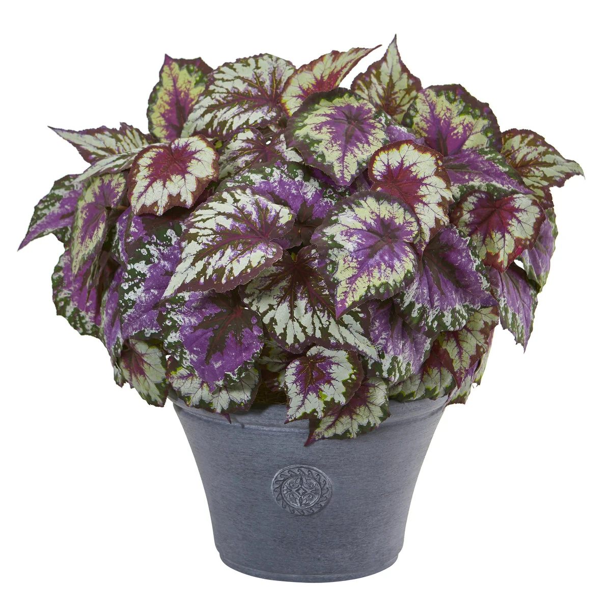 Nearly Natural 8793 22" Artificial Purple Begonia Plant in Gray Planter