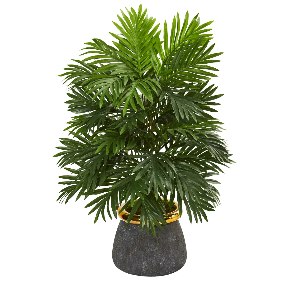 Nearly Natural P1032 29" Artificial Green Areca Palm Plant in Planter with Brass Trimming