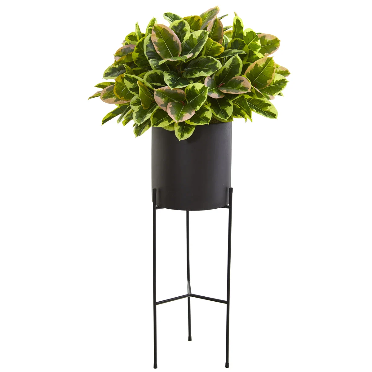 Nearly Natural P1213 55" Artificial Green Real Touch Rubber Leaf Plant in Black Planter with Stand