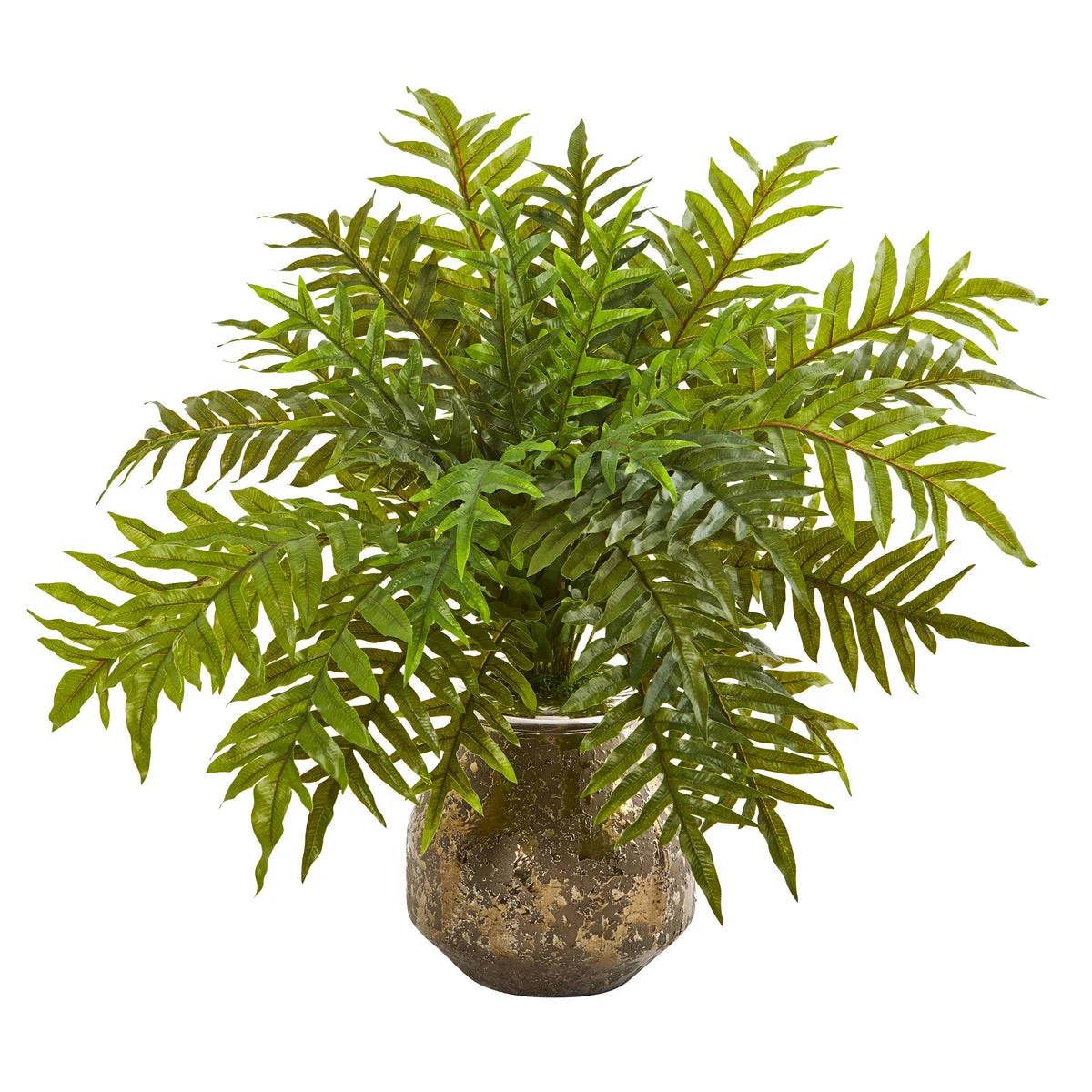Nearly Natural 8747 24" Artificial Green Real Touch Hares Foot Fern Plant in Modern Vase