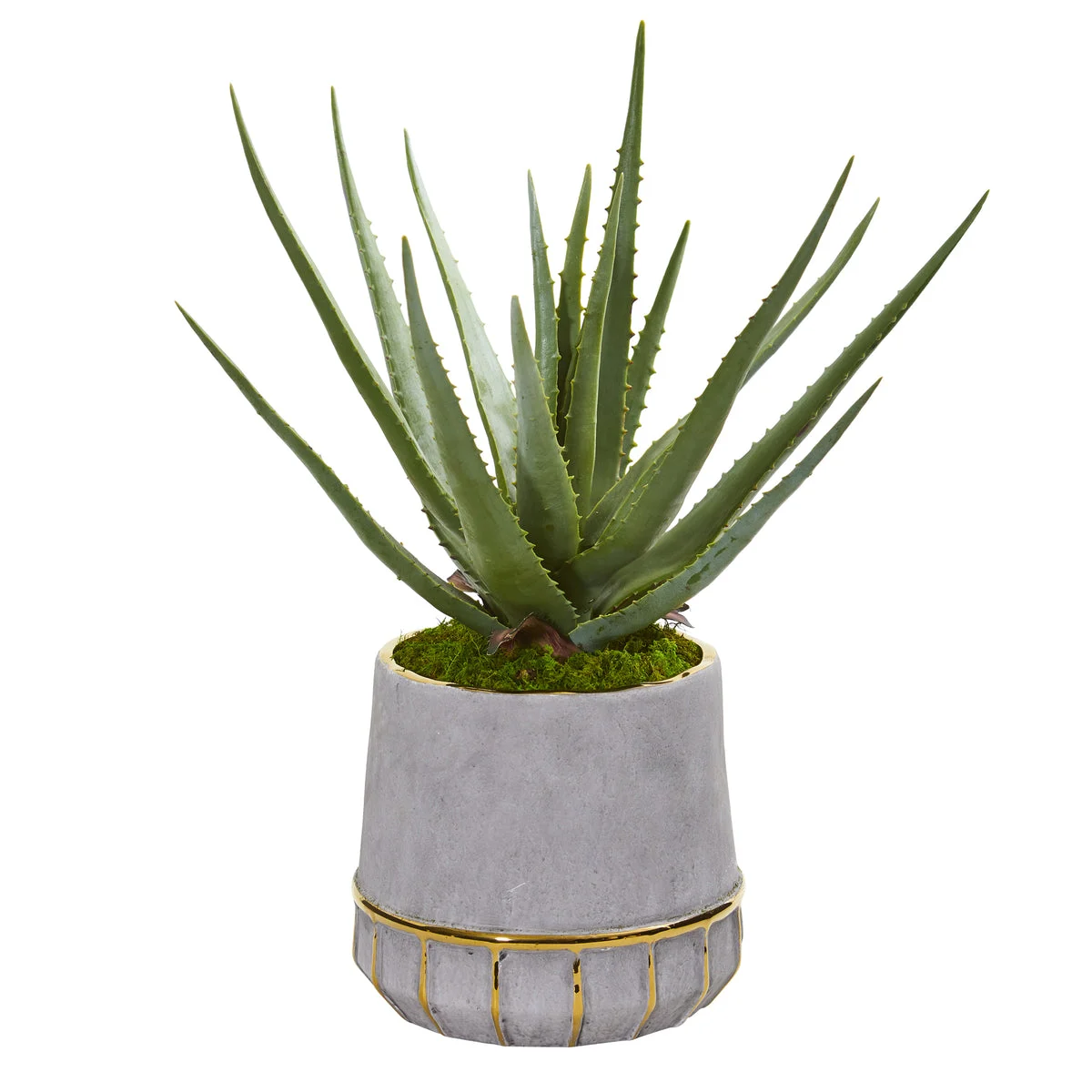 Nearly Natural 9778 20" Artificial Green Aloe Plant in Stoneware Planter
