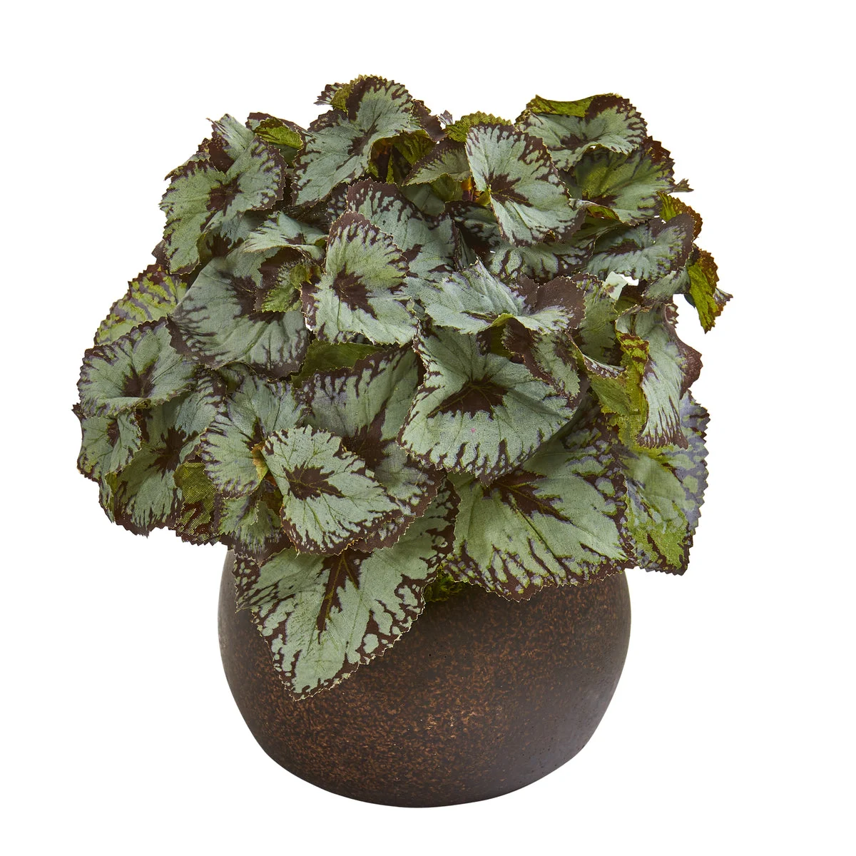 Nearly Natural P1182 10" Artificial Green Rex Begonia Plant in Stone Planter