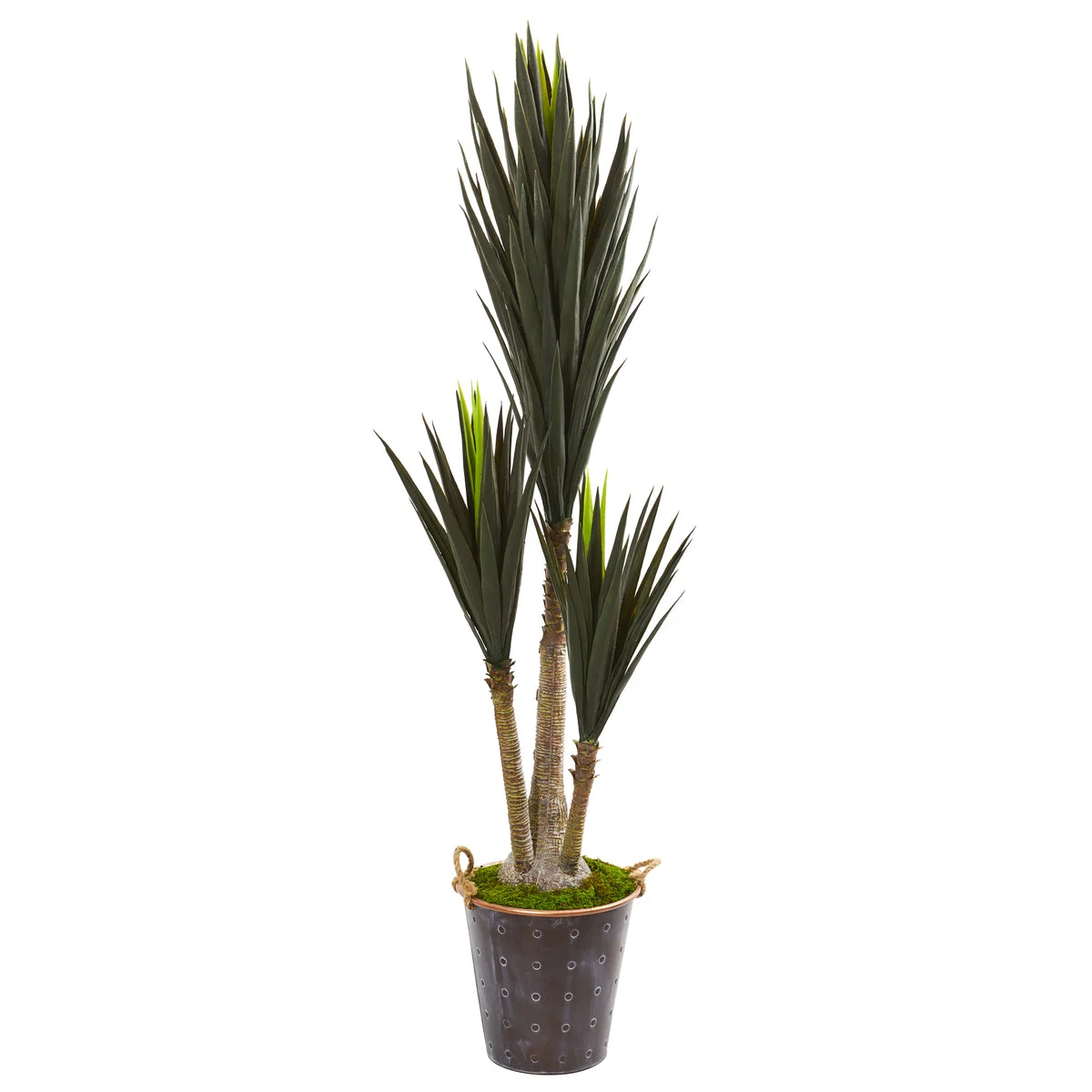 Nearly Natural 9592 70" Artificial Green Yucca Plant in Metal Planter