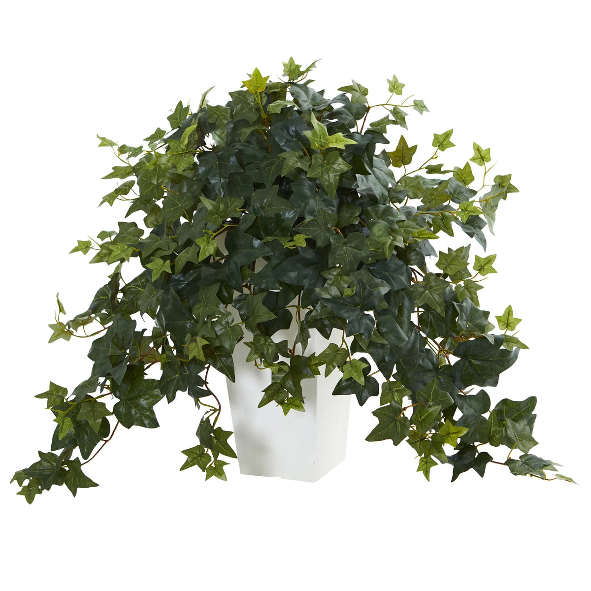 Nearly Natural 6401 22" Artificial Green Puff Ivy Plant in White Tower Vase
