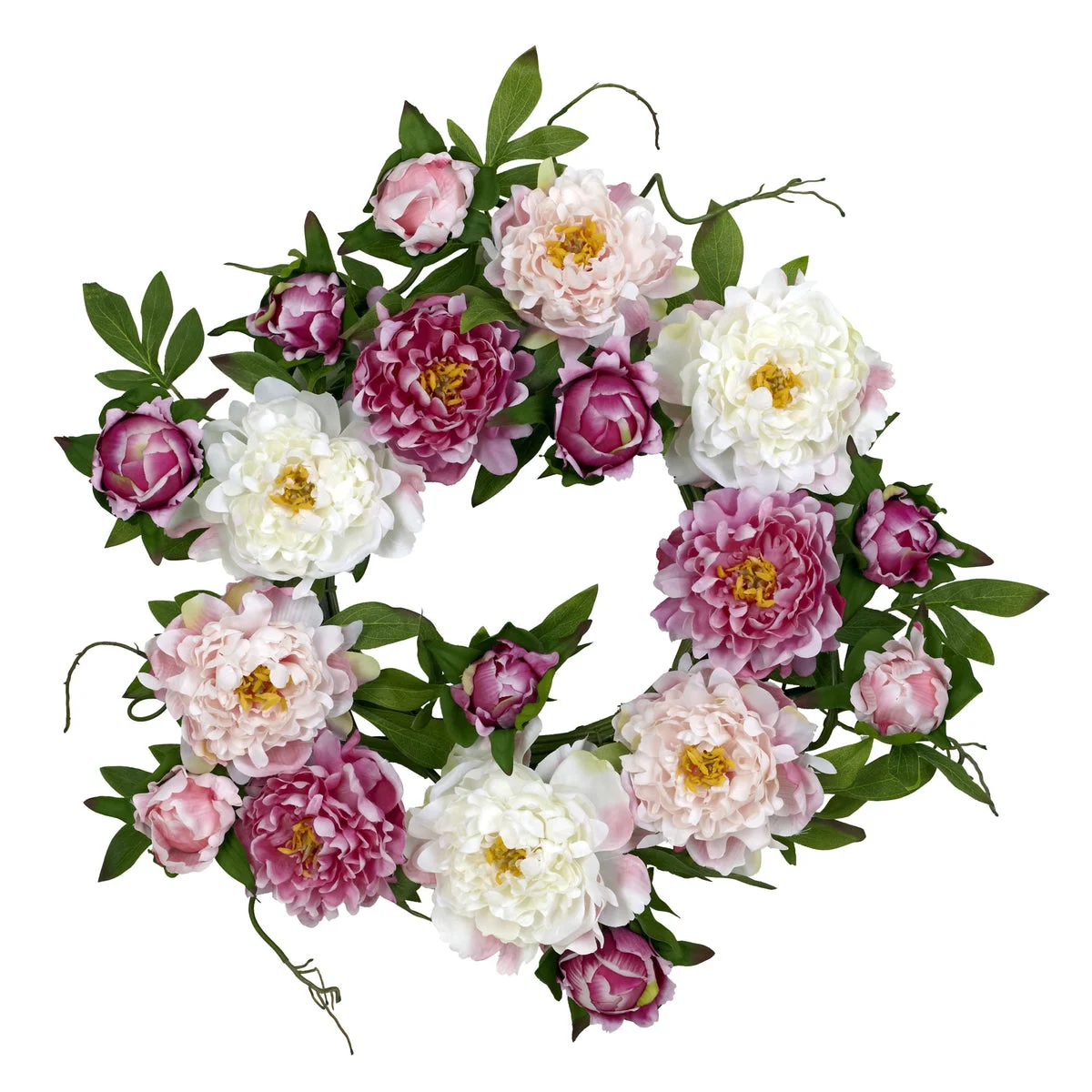Nearly Natural 22`` Peony Wreath