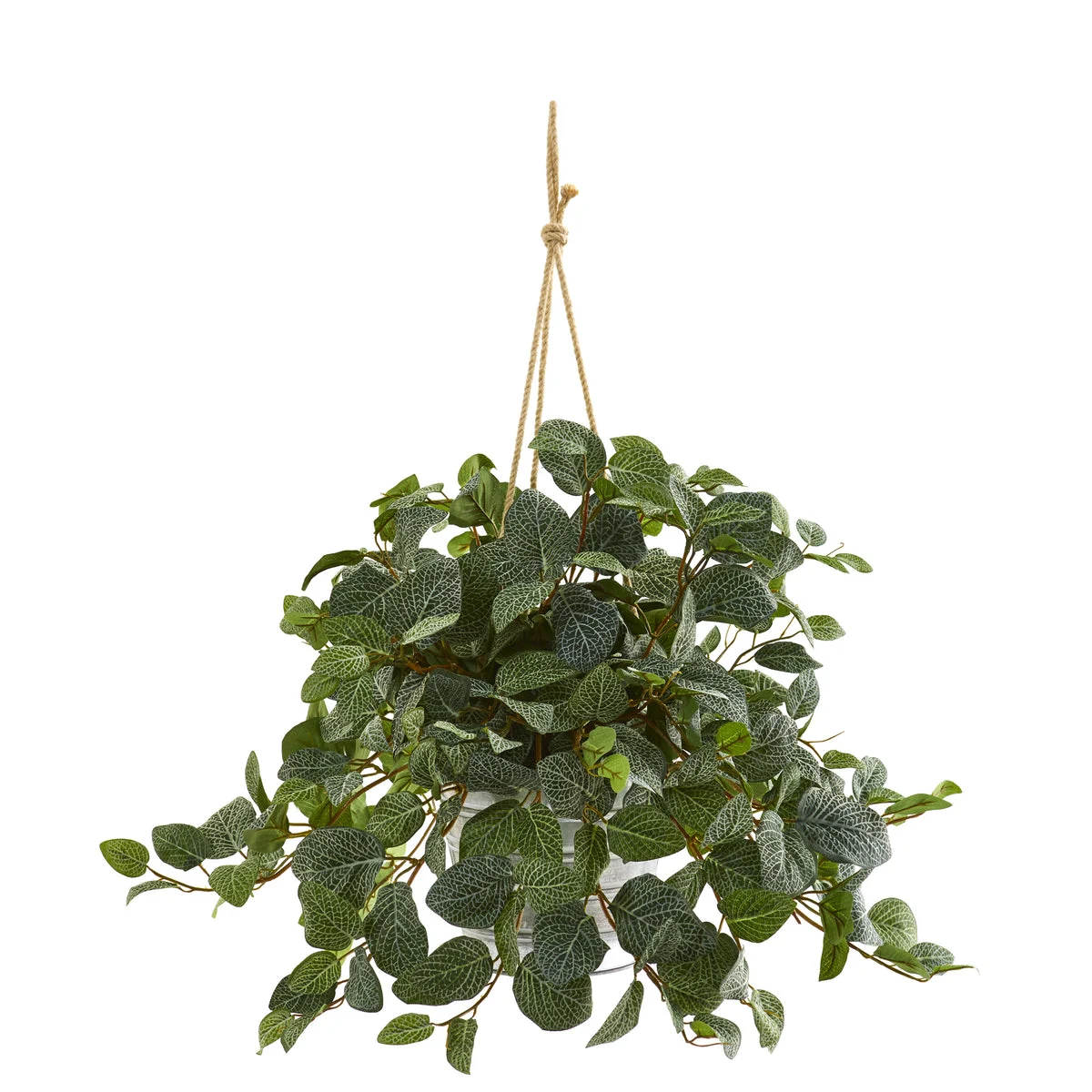 Nearly Natural 8978 28" Artificial Green Fittonia Plant in Hanging Metal Bucket