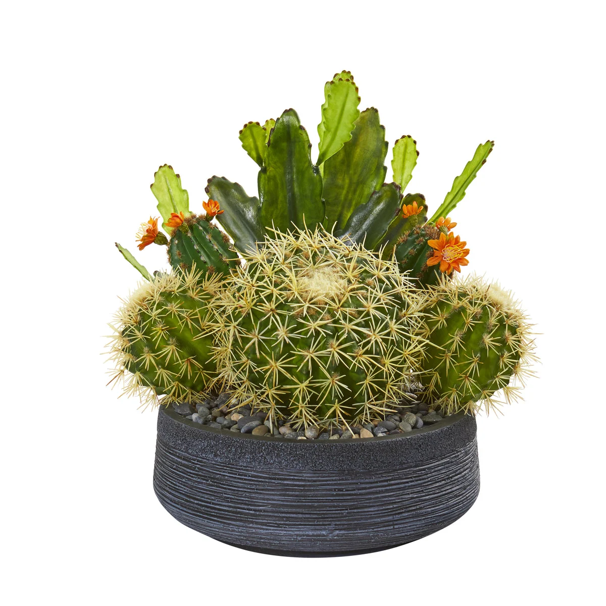 Nearly Natural 8853 16" Artificial Green Mixed Cactus Plant in Decorative Bowl