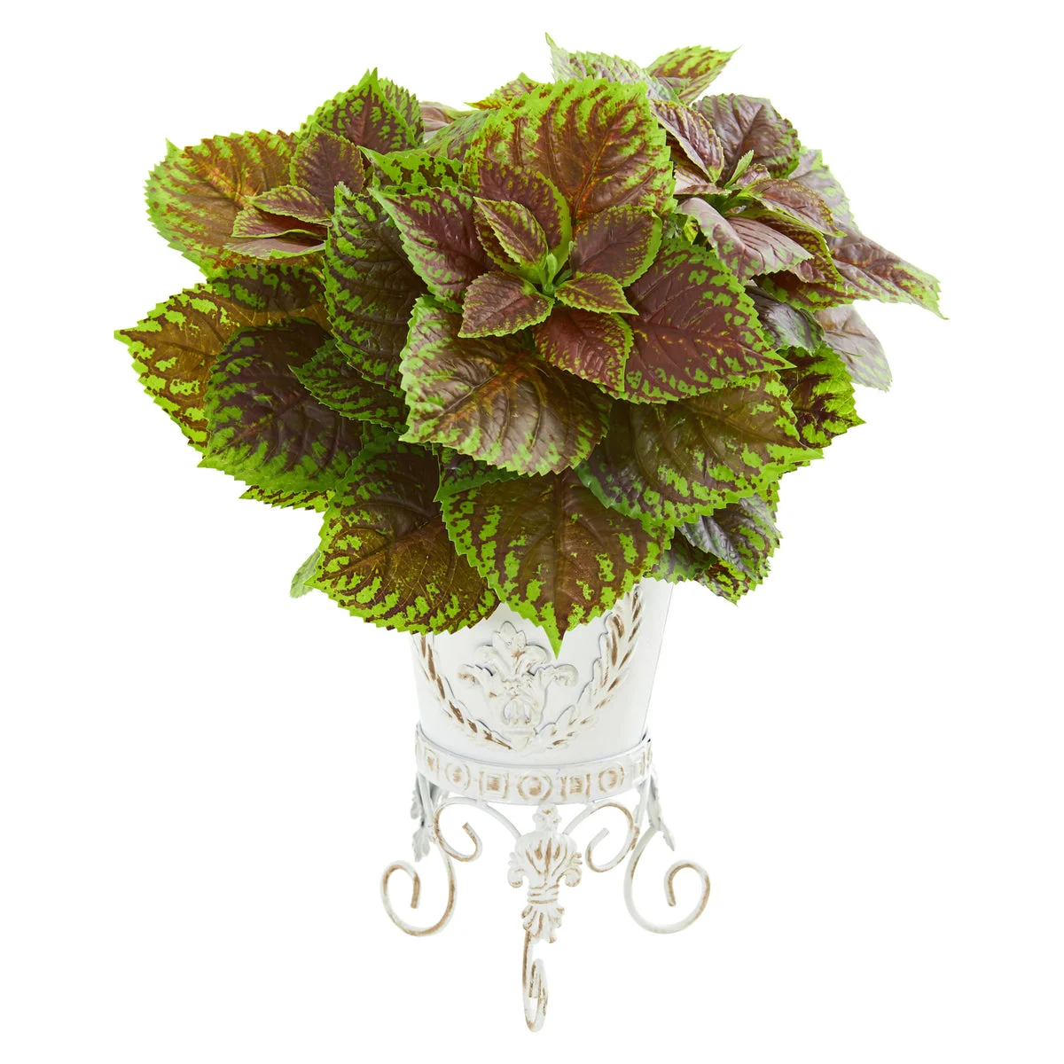 Nearly Natural 8556 19" Artificial Green Real Touch Coleus Plant in White Planter