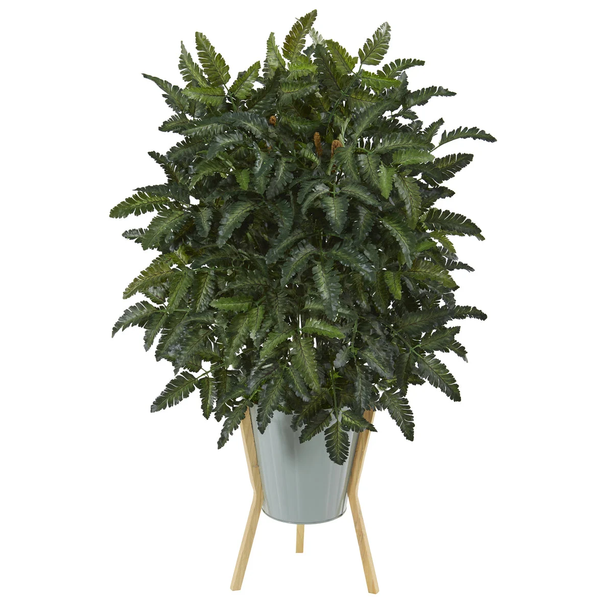 Nearly Natural P1071 33" Artificial Green Bracken Fern Plant in Green Planter with Stand