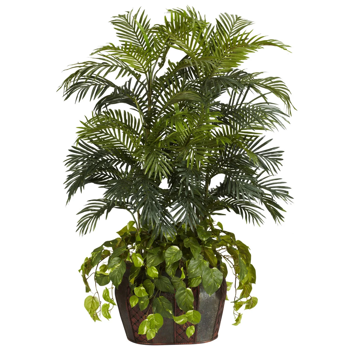 Nearly Natural 4.5` Double Areca w/Vase & Pothos Silk Plant