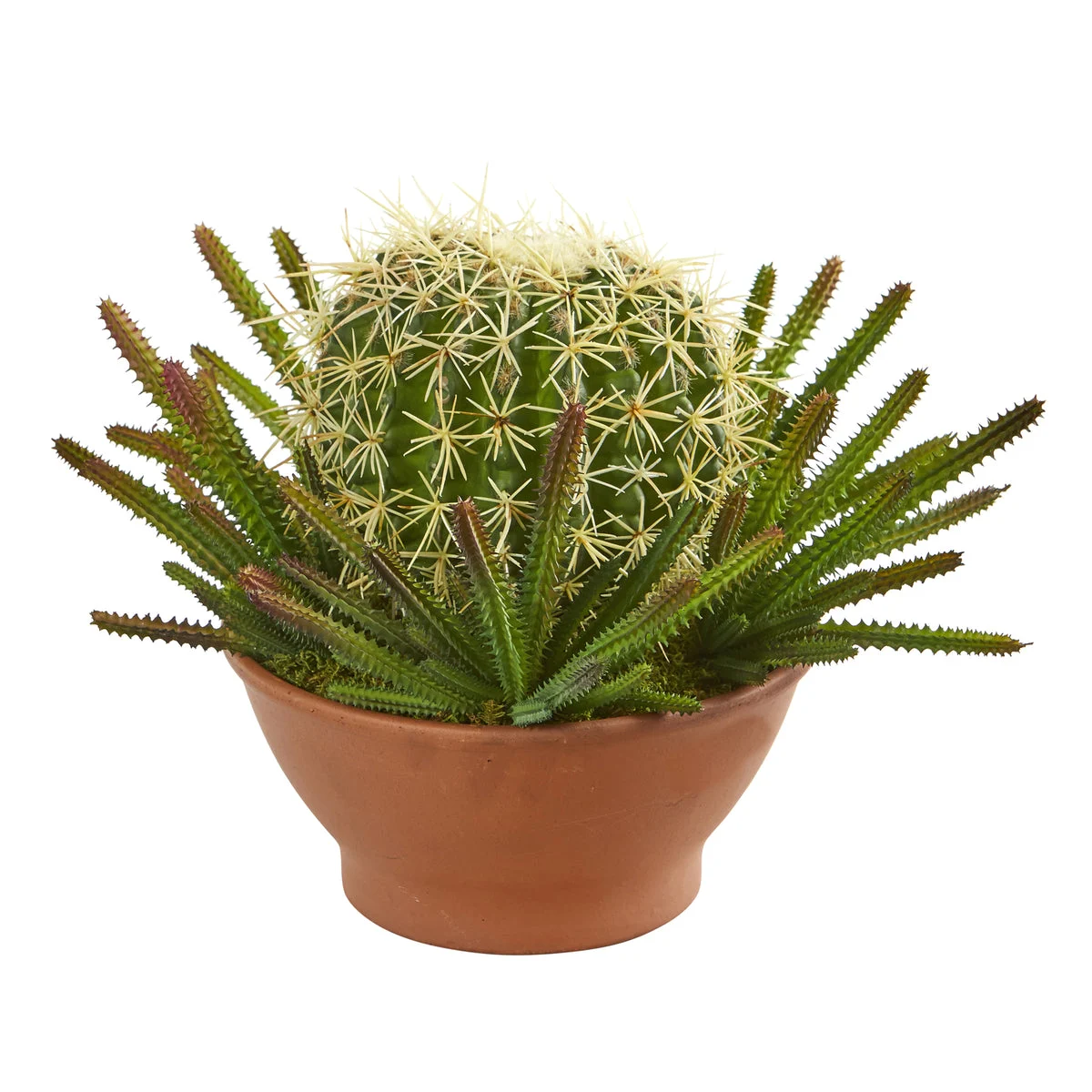 Nearly Natural P1246 14" Artificial Green Cactus Plant in Terra-Cotta Planter