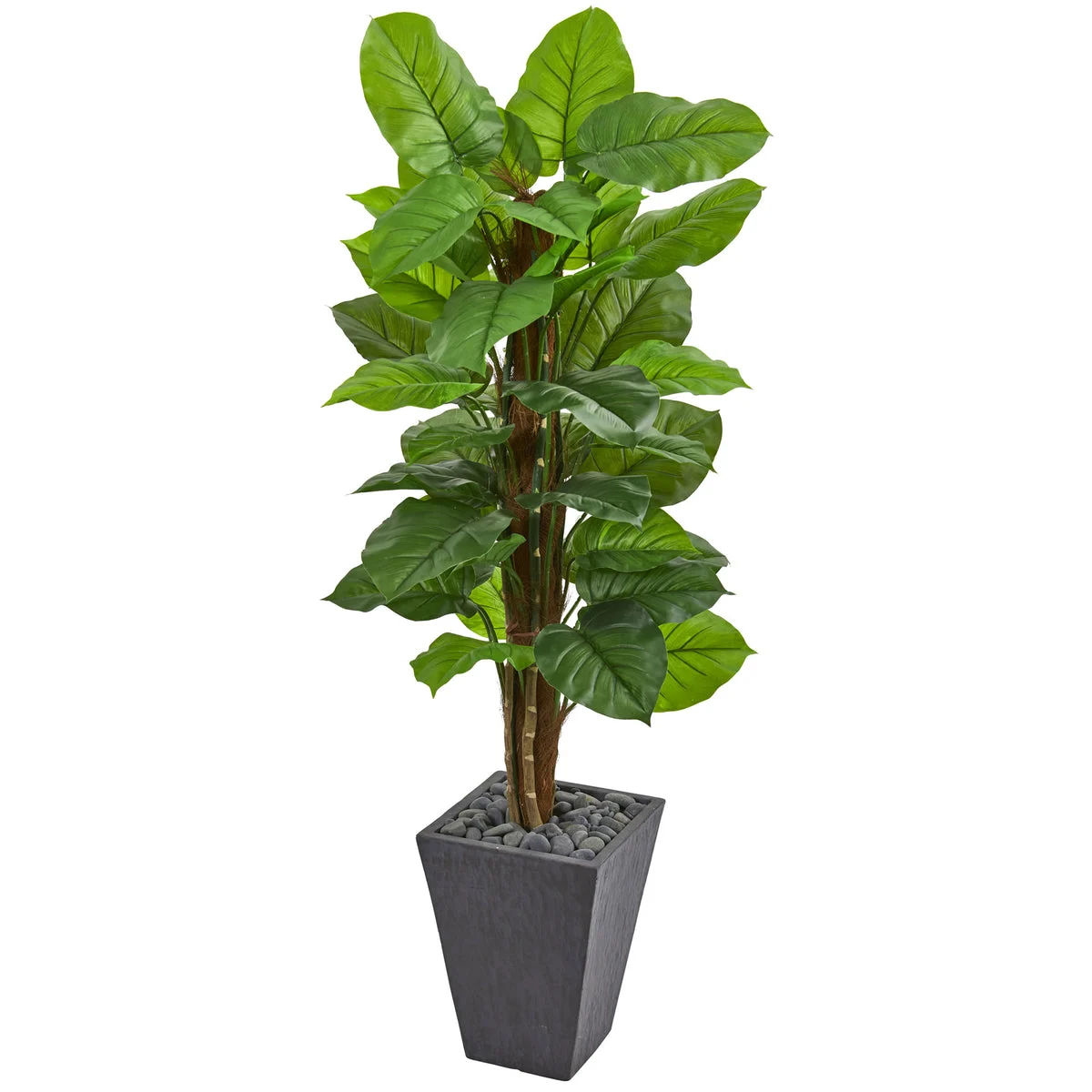 Nearly Natural 6443 5' Artificial Green Real Touch Large Leaf Philodendron Plant in Slate Planter