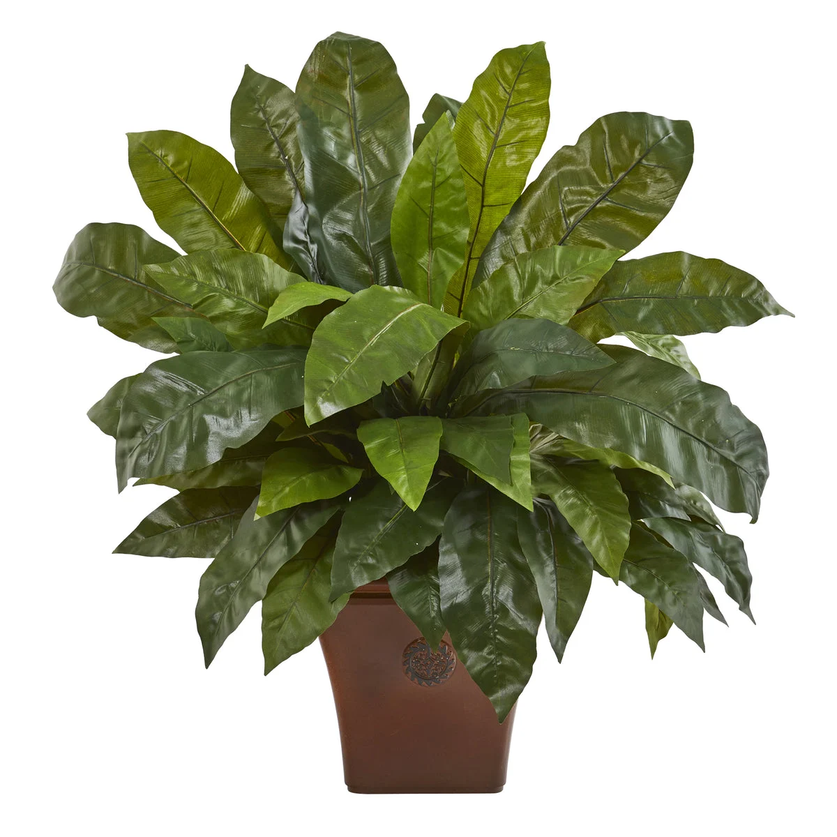 Nearly Natural P1227 2.5' Artificial Green Bird's Nest Fern Plant in Brown Planter
