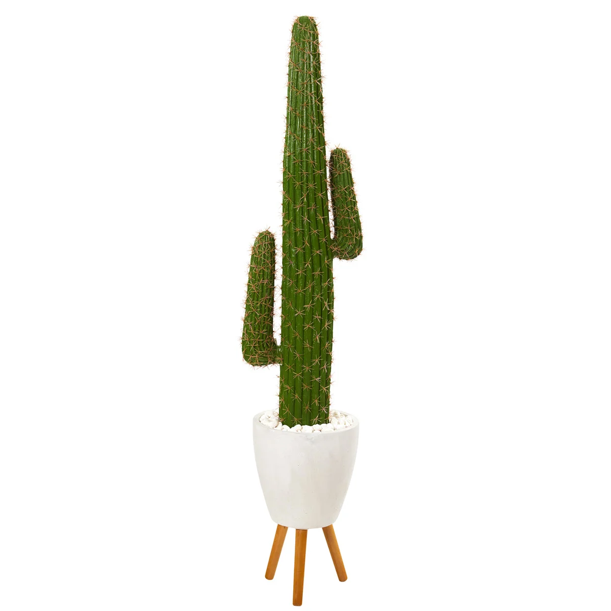 Nearly Natural P1122 5.5' Artificial Green Cactus Plant in White Planter with Stand