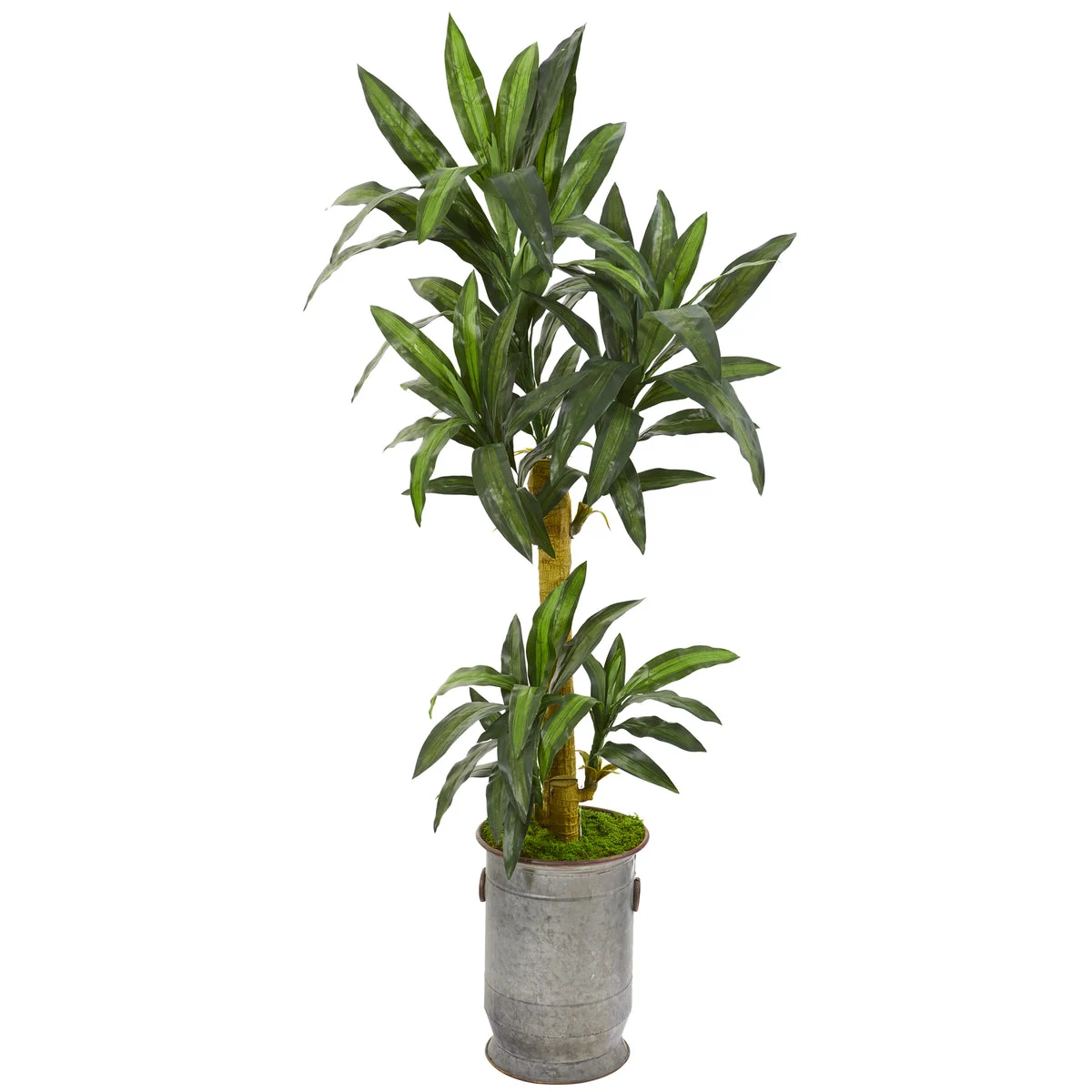 Nearly Natural P1236 68" Artificial Green Yucca Plant in Copper Trimmed Metal Planter