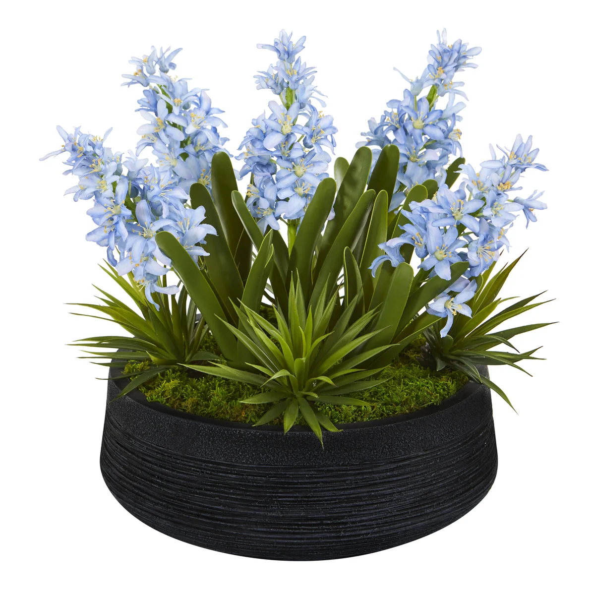 Nearly Natural P1103 14" Artificial Green & Blue Hyacinth & Succulent Plant in Decorative Bowl