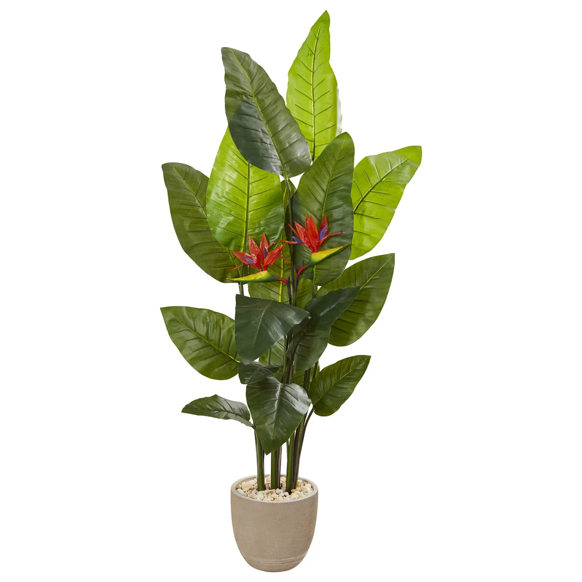 Nearly Natural 9739 69" Artificial Green Real Touch Bird of Paradise Plant in Sandstone Planter