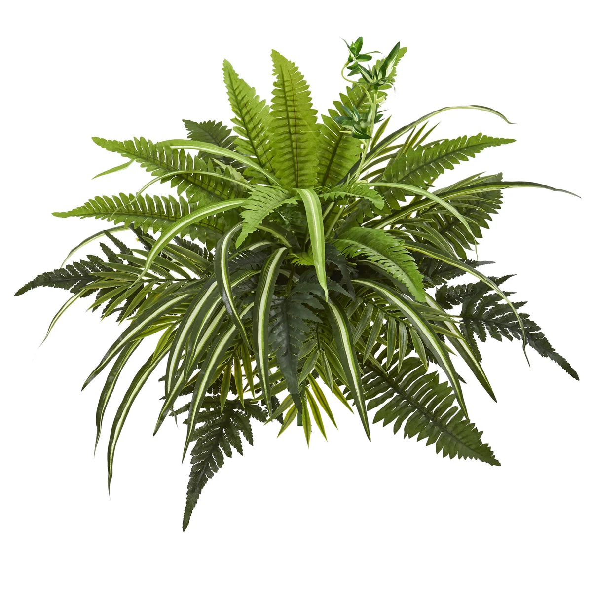 Nearly Natural 6208-S3 22" Artificial Green Mixed Greens & Fern Bush Plant, Set of 3