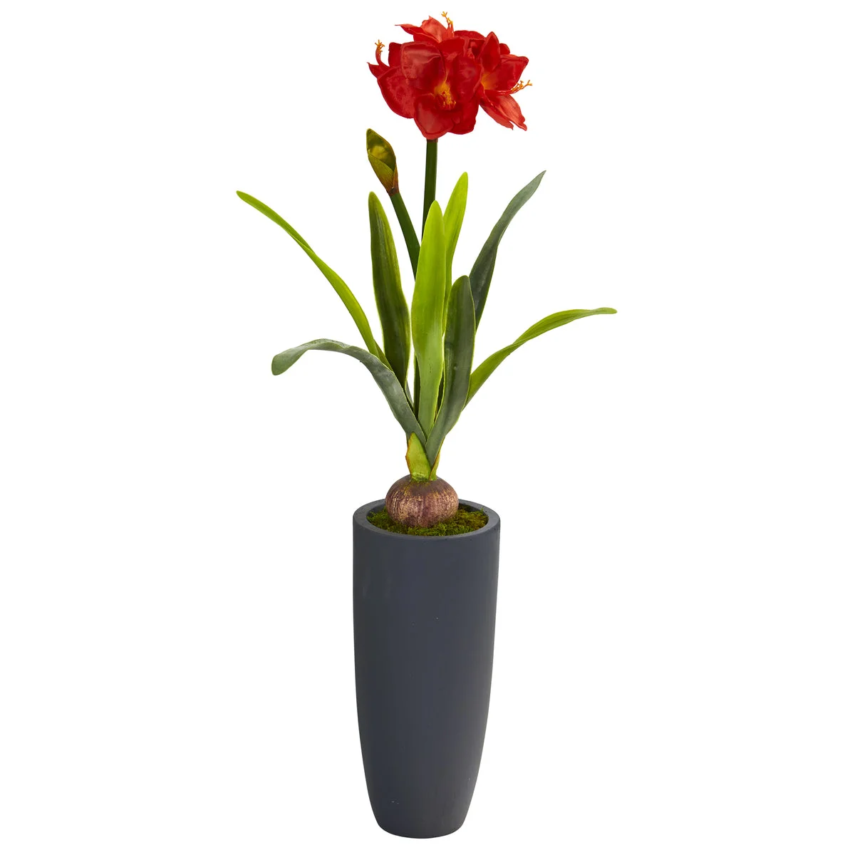Nearly Natural P1143 3.5' Artificial Green & Red Amaryllis Plant in Grey Planter
