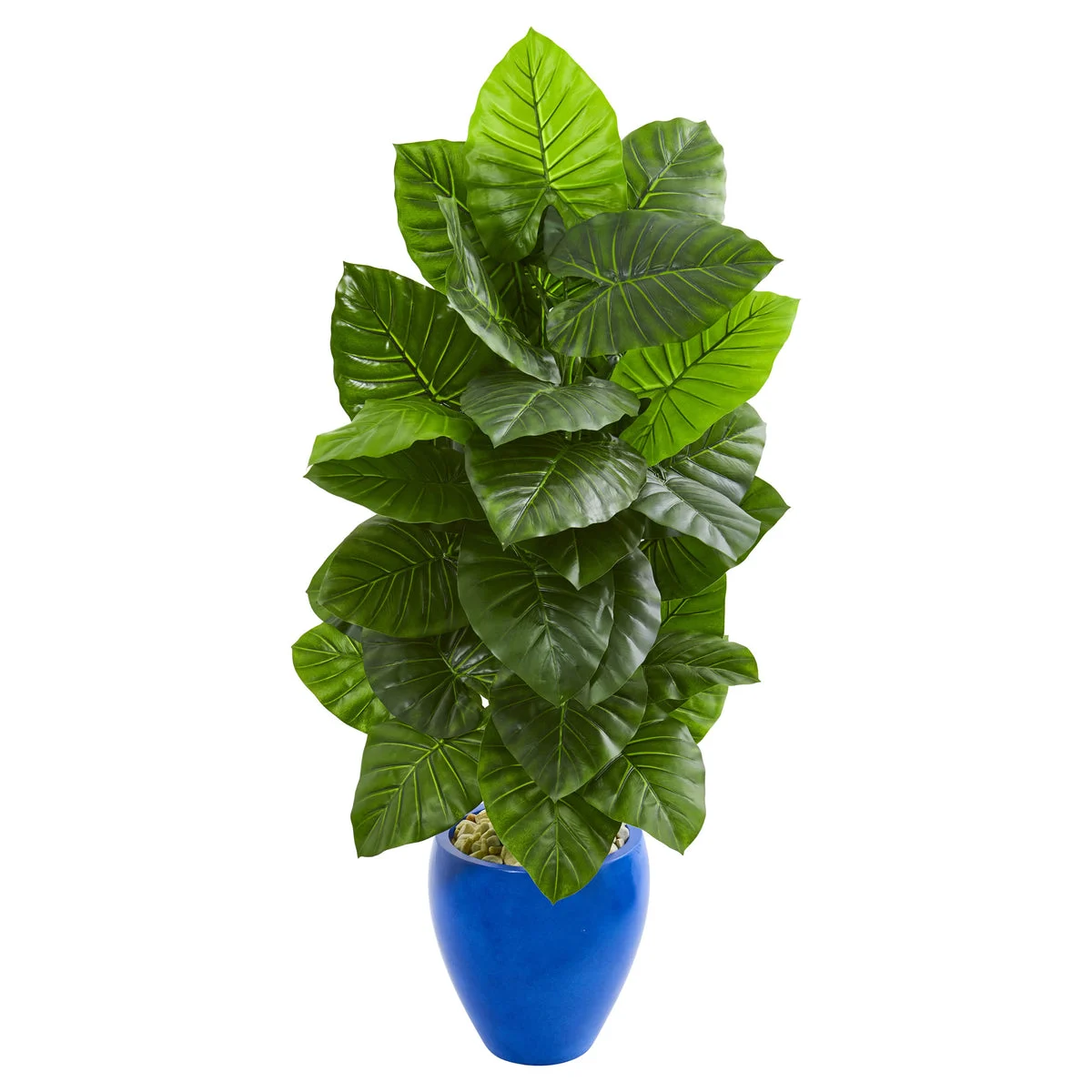 Nearly Natural 9273 4.5' Artificial Green Taro Plant in Blue Planter