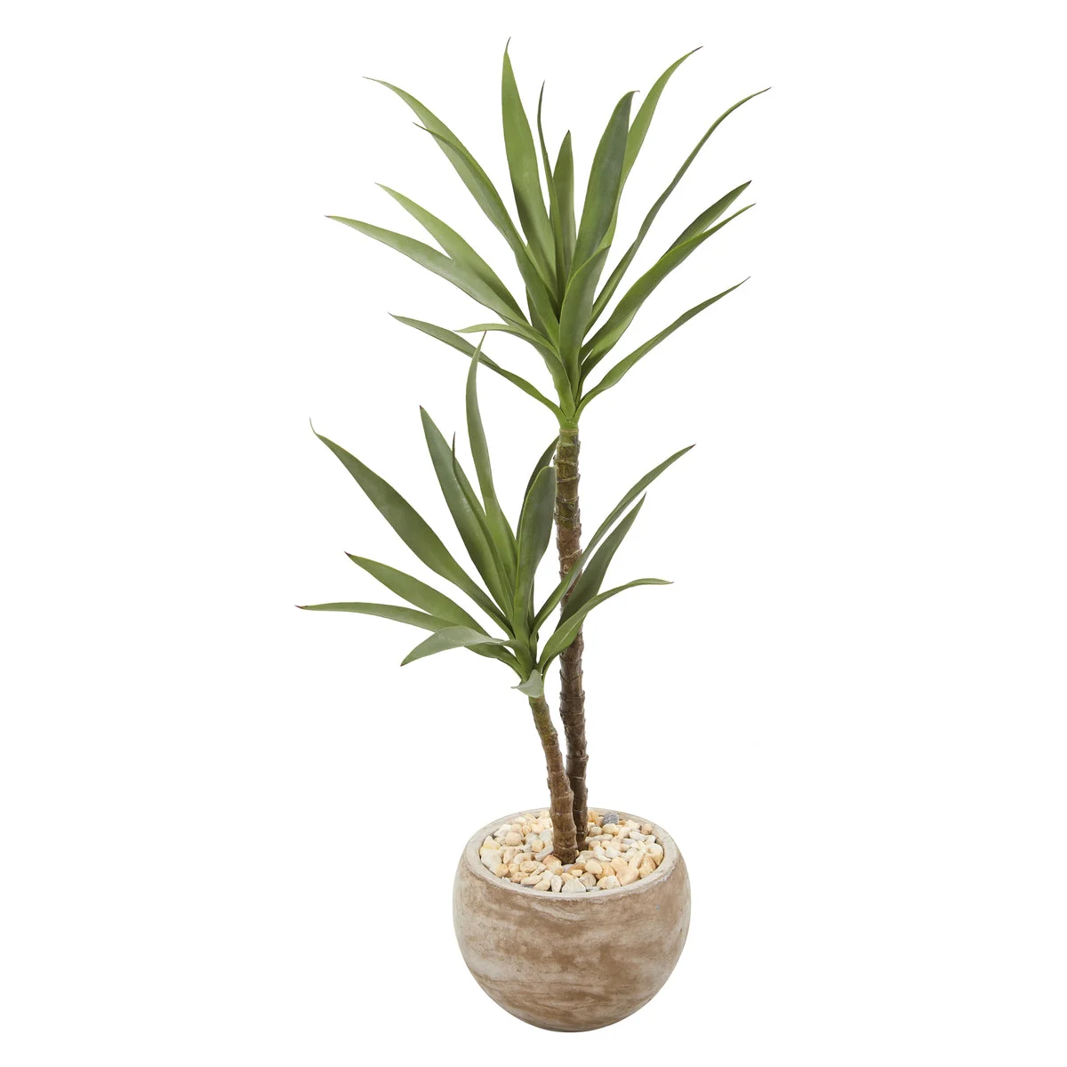 Nearly Natural P1087 4' Artificial Green Double Yucca Plant in Sand Colored Planter