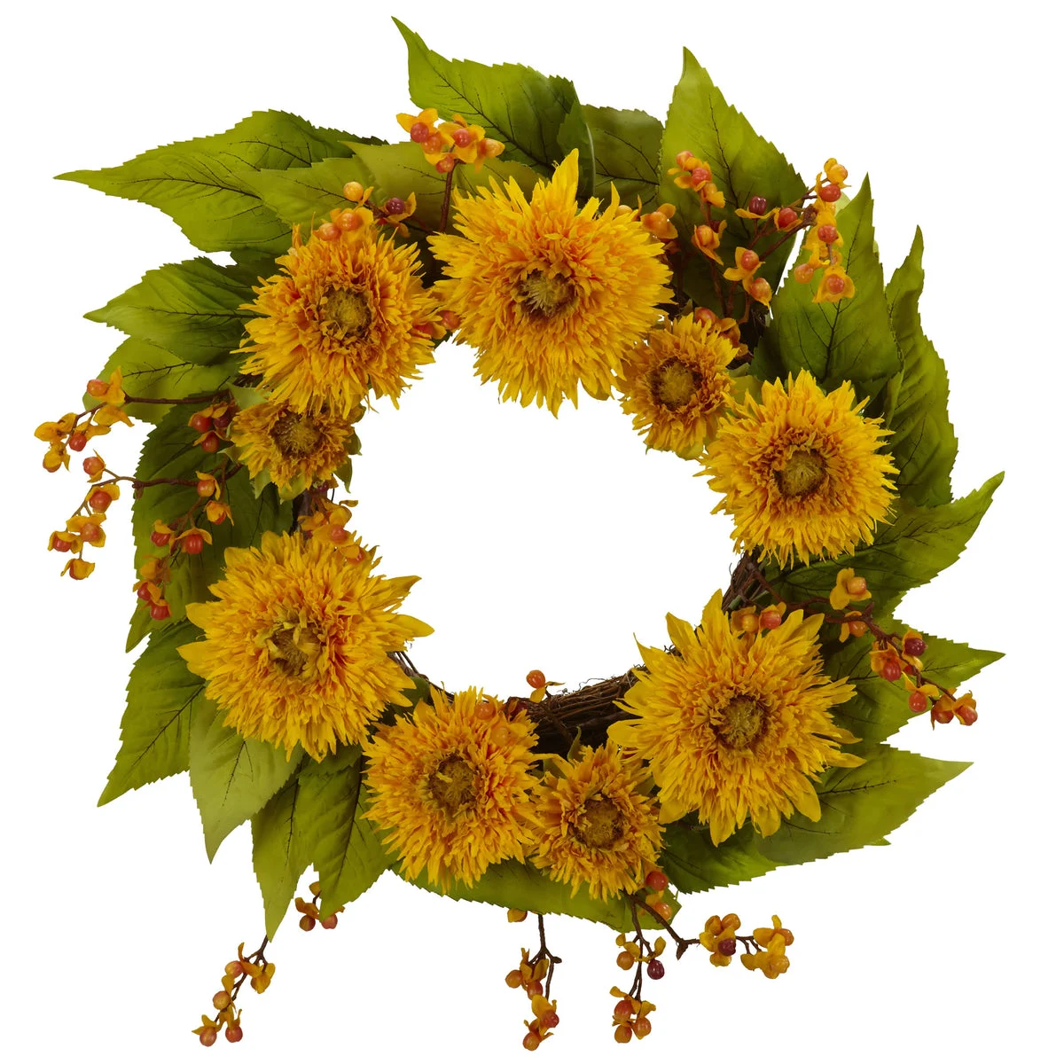 Nearly Natural 22`` Golden Sunflower Wreath