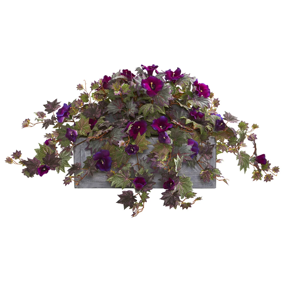Nearly Natural 8066 16" Artificial Green & Purple Morning Glory Plant in Stone Planter